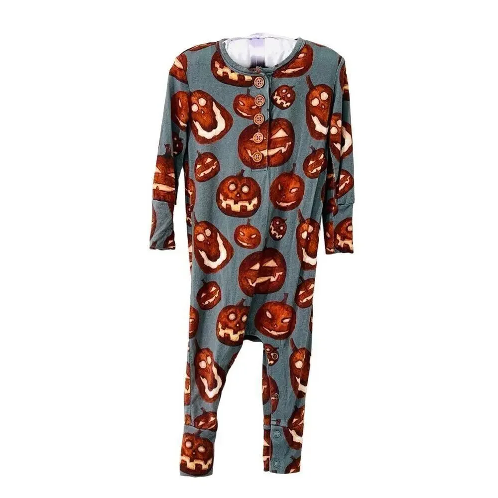 Posh‎ Peanut Gray Bamboo Halloween Jack-o-lantern Pumpkins Romper 12-18 months